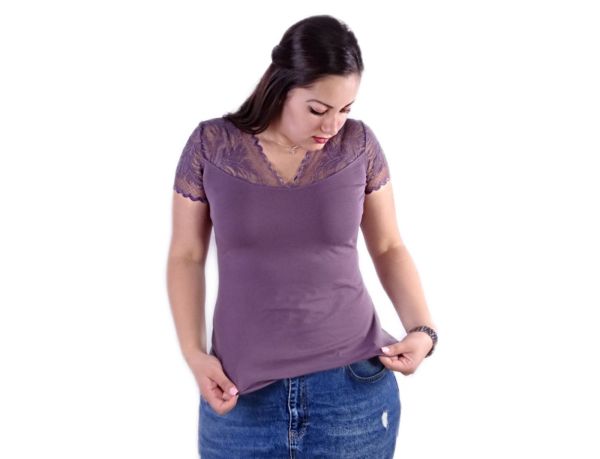 Дамска блуза памук и дантела с къс дантелен ръкав Eve