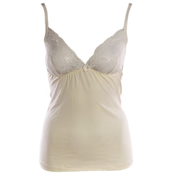 Cotton top with lace in champagne