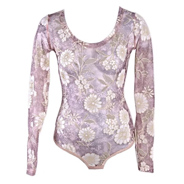 Elegant bodysuit with long sleeves Nude flowers