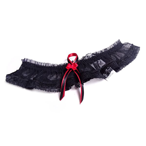 Sexy leg garter in black with double bow Cute red bow