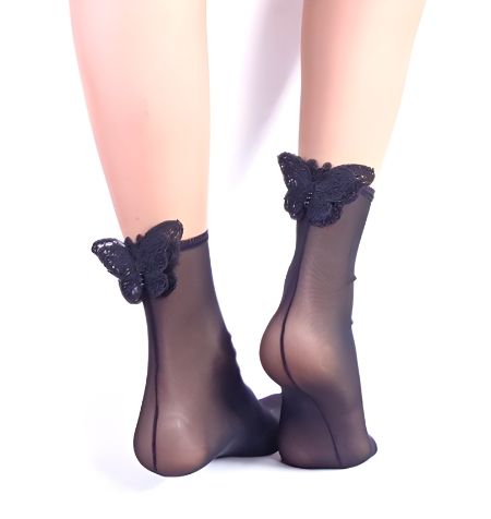 Luxury short women's socks Butterfly black
