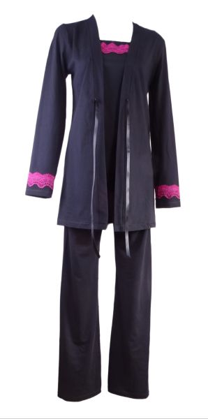 Троен дамски пижамен комплект  в черно Comfy black