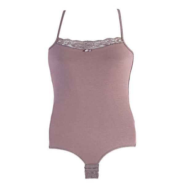 Cotton bodysuit with lace accents Choice dark ash
