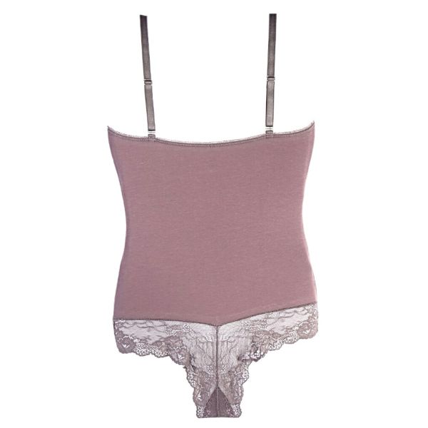 Bodysuit with lace accents and thin straps Skin dark ash