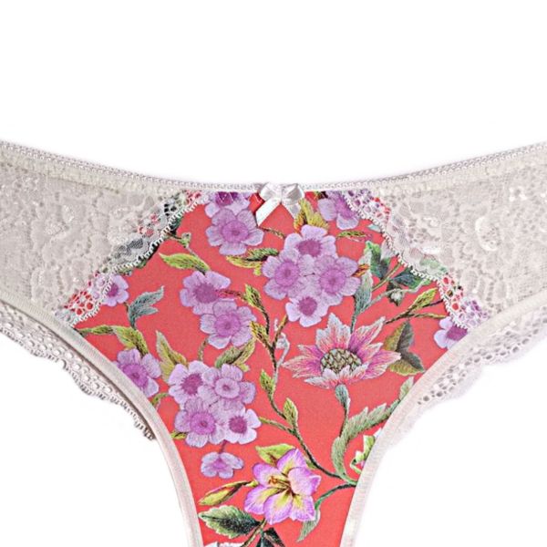 Lace brazilian with print Flora Champagne