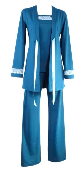 Luxurious 3-piece women's pajamas Comfy petrol