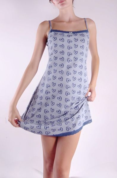 Cotton nightgown with thin straps Petrol hearts
