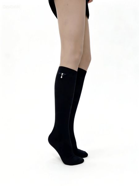 Women’s 3/4 Socks, Luxury, Black, with Faceted Crystal and Silver-Tone Charm — Diamond Drop
