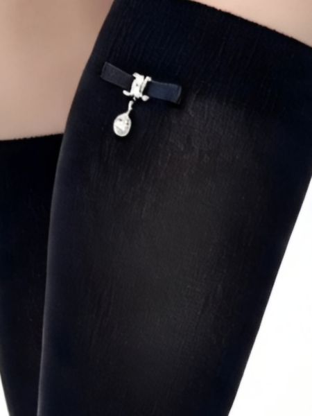 Women’s 3/4 Socks, Luxury, Black, with Faceted Crystal and Silver-Tone Charm — Diamond Drop