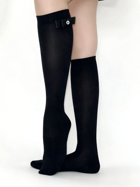Women’s 3/4 socks in black, with a double satin bow and sparkling accent Satin Sparkle