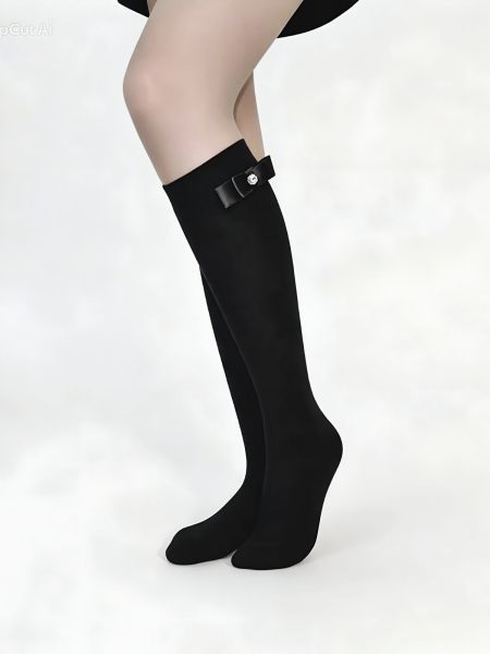 Women’s 3/4 socks in black, with a double satin bow and sparkling accent Satin Sparkle