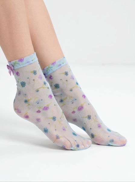 Women’s Tulle Socks, Short, with Spring Print Spring Breeze