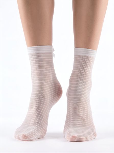 Дамски къси чорапи от тюл, бели White Stripe