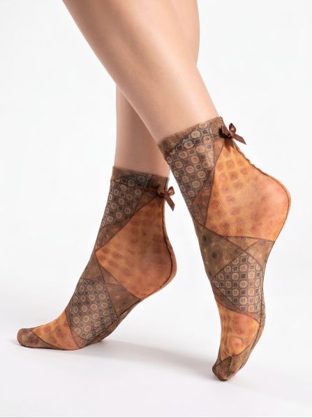 Women’s Tulle Socks, Short, with Geometric Print Terra Mosaic